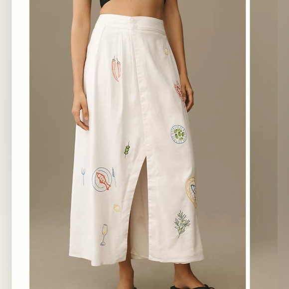 NWT Anthropologie Maeve Embellished Linen Wrap Midi Skirt - neutral motif - 10 - Picture 3 of 13